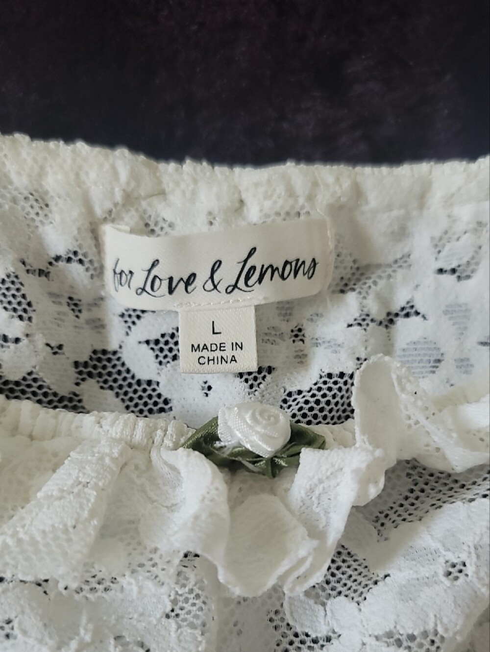 For Love & Lemons White Lace Chemise with Rose Details - Picture 3 of 7
